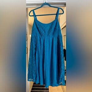 Torrid Teal/Turquoise Eyelet & Lace Gauze spaghetti strap Dress Size 1